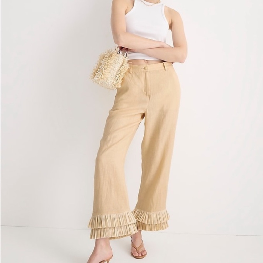 J. Crew Ingrid Ruffle Fringe Trim Linen Pants 16